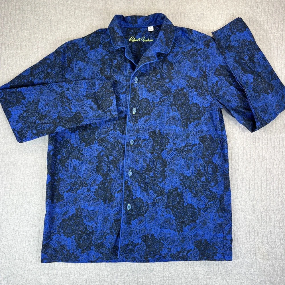 Robert‎ Graham Men/Women Pajama Top M Blue Black Paisley Long Sleeve Collared